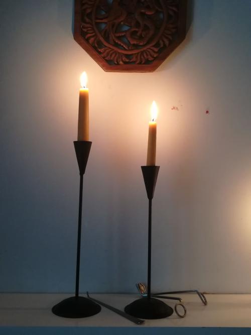 Imagine two commonly used beeswax candles. 